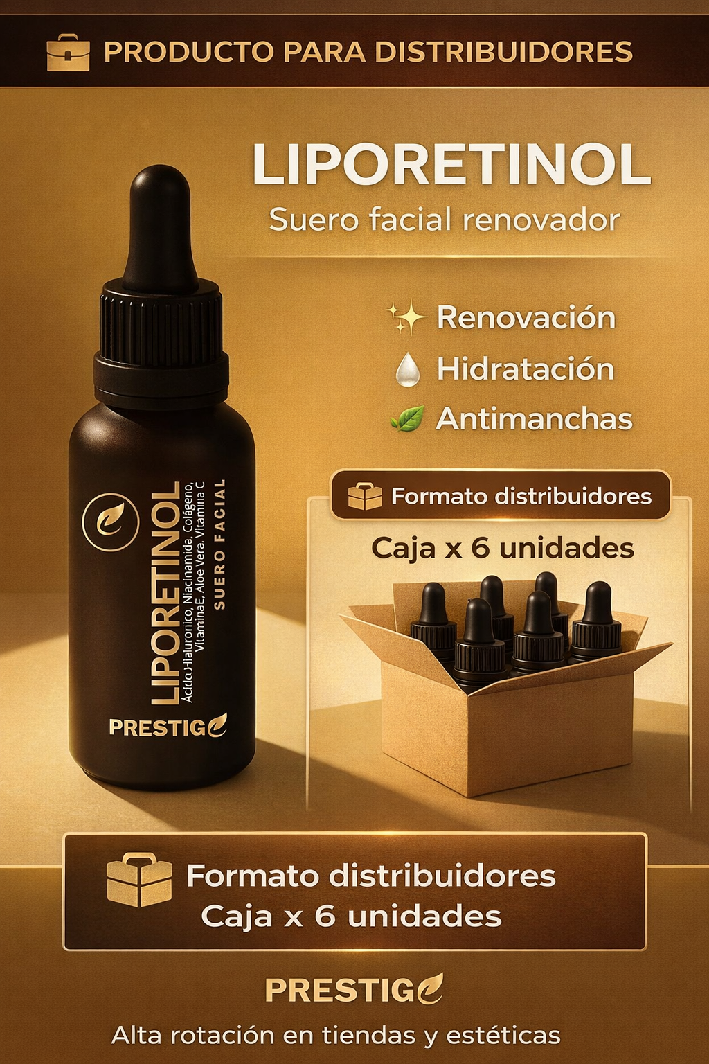 Liporetinol Prestige – Suero Facial Renovador (Caja x 6 Unidades para Distribuidores)